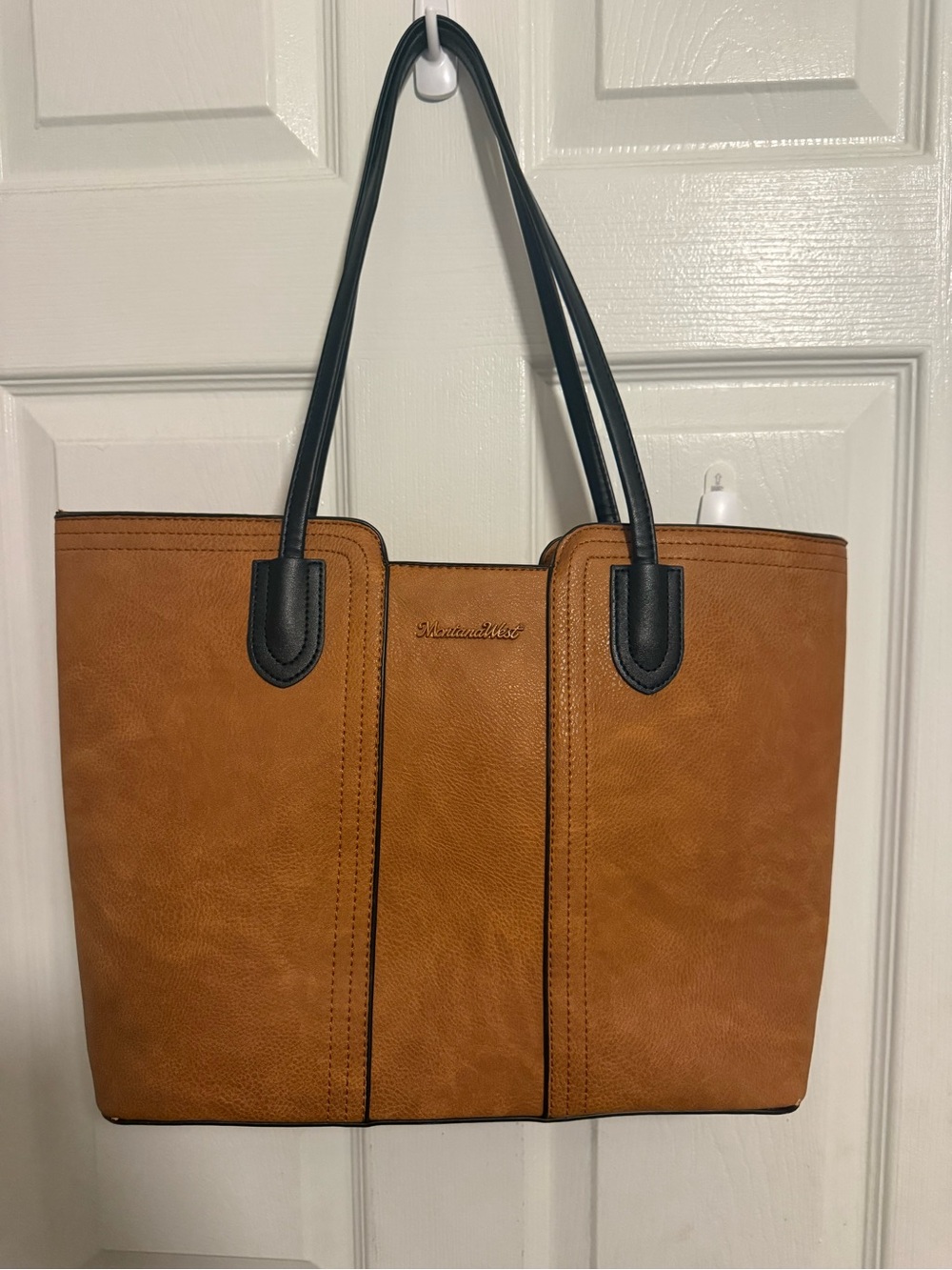 Montana West Tan Tote with Black Handles